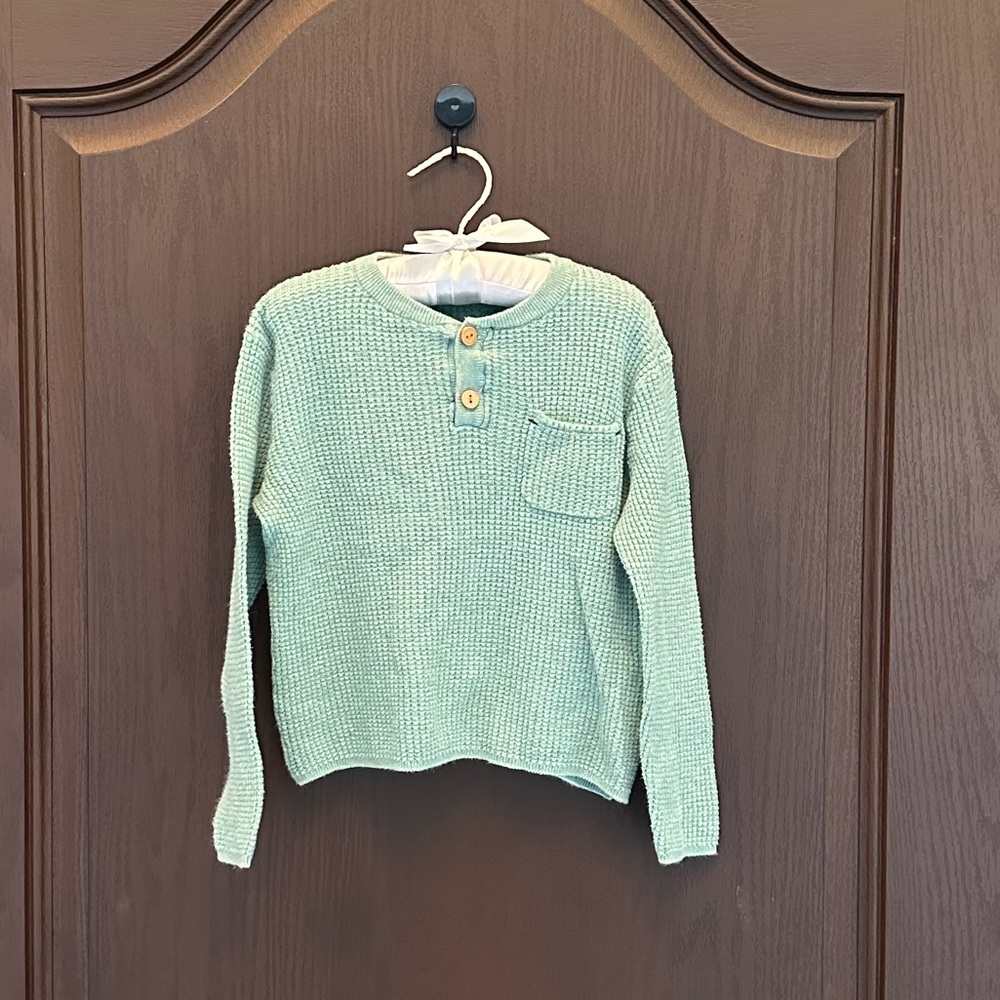 3/$25 Zara Kids Waffle Knit Mint Green Cotton Knit Sweater Size 3-4Y Buttons